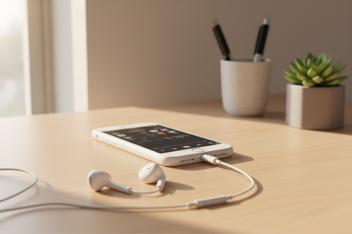 Adaptador Lightning conectado a iPhone con audífonos
